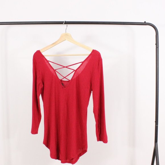 *U2B Cross Open Back Red Long Sleeve - Picture 6 of 7